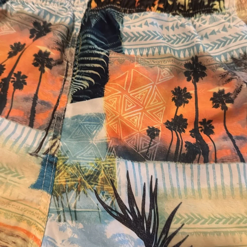 Croft & Barrow mens tropics swim trunks medium swimsuit shorts blue green orange - Picture 8 of 10